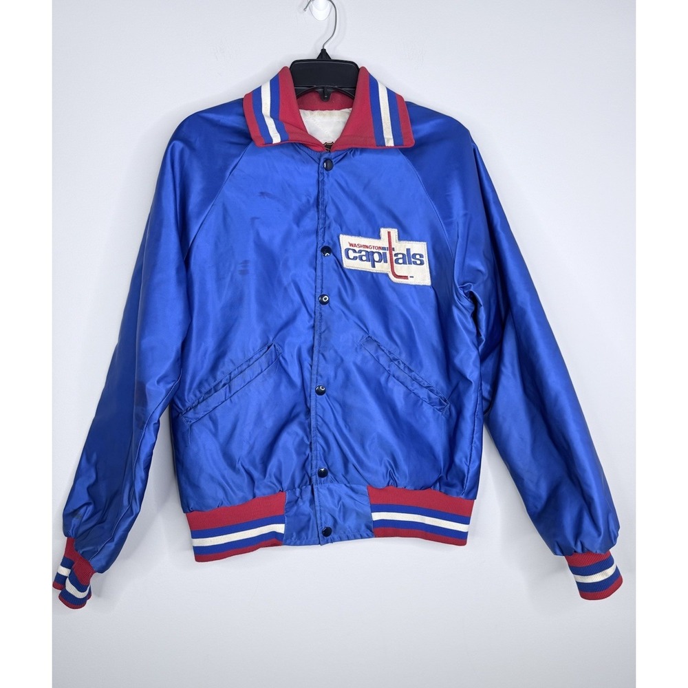 80'S RARE VINTAGE STARTER WASHINGTON CAPITALS SATIN BOMBER JACKET NHL Medium